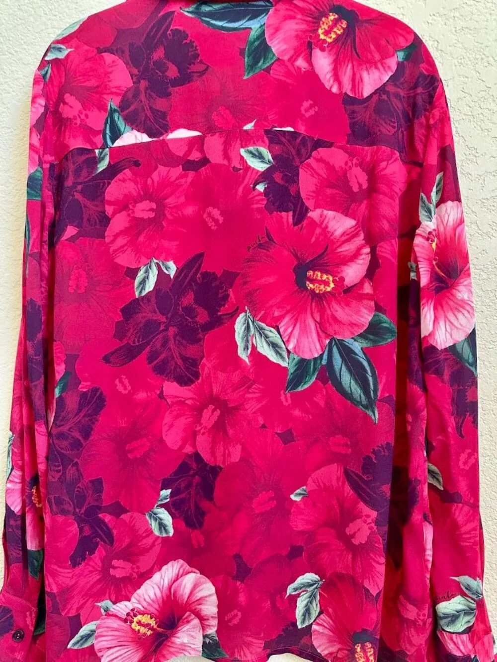 PINKO Happy Hibiscus Floral Shirt Fuchsia Crepe de Chine